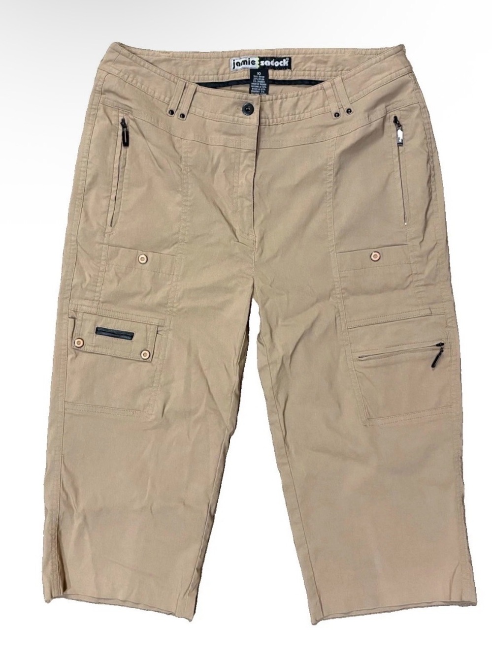Jamie Sadock Golf Capri Pants Womens Size 10 Beige Pockets Stretch Bermuda Short